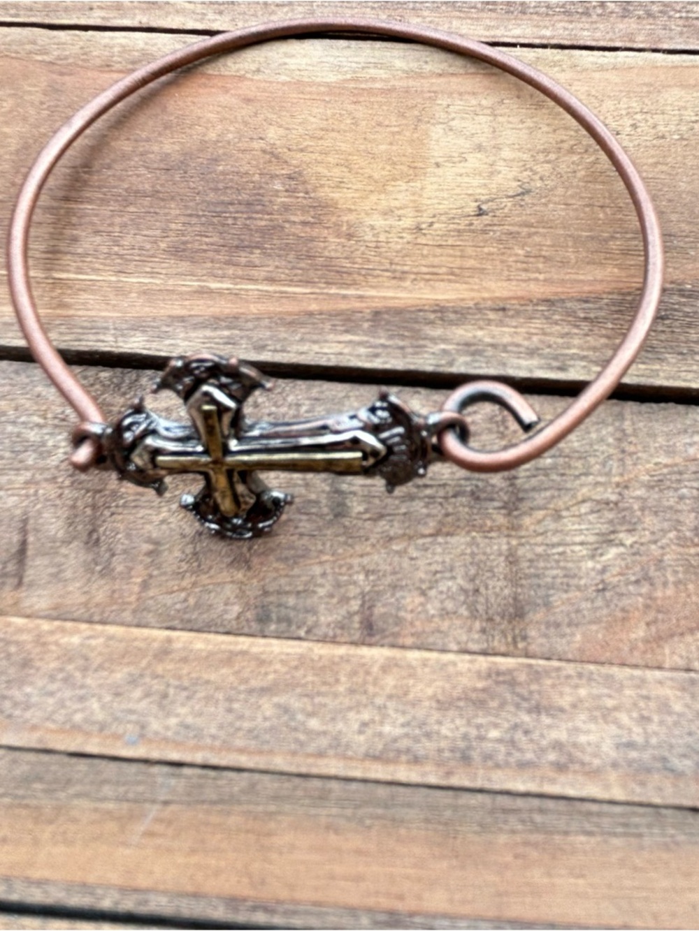 Gold Cross Accent Copper Bangle Bracelet - Women's Jewelry